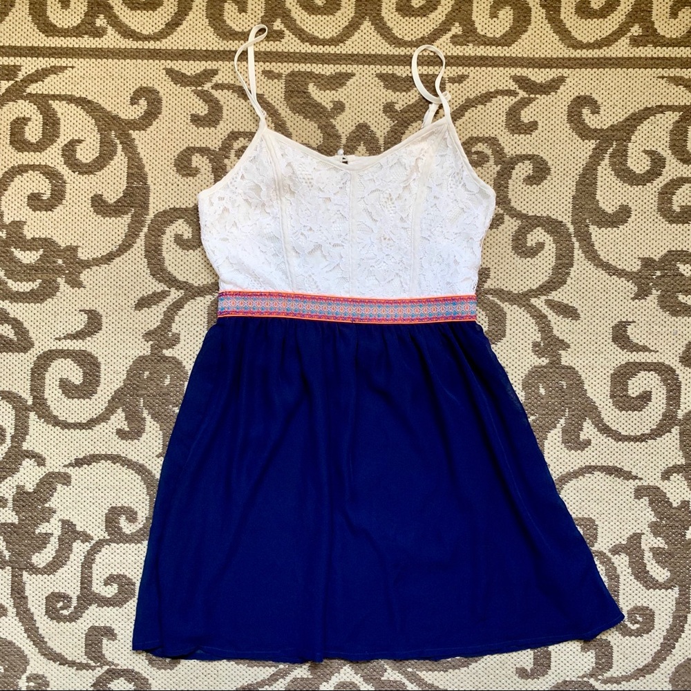 Speechless White Lace and Navy Midi Dress